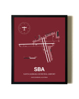 Red Framed Santa Barbara Municipal Airport wall art poster in black frame