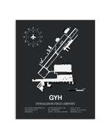 Gray Framed Donaldson Field Airport layout wall art poster