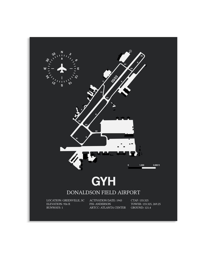 Gray Framed Donaldson Field Airport layout wall art poster