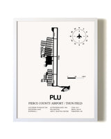 Pierce County Airport / Thun Field airport map poster in oak frame