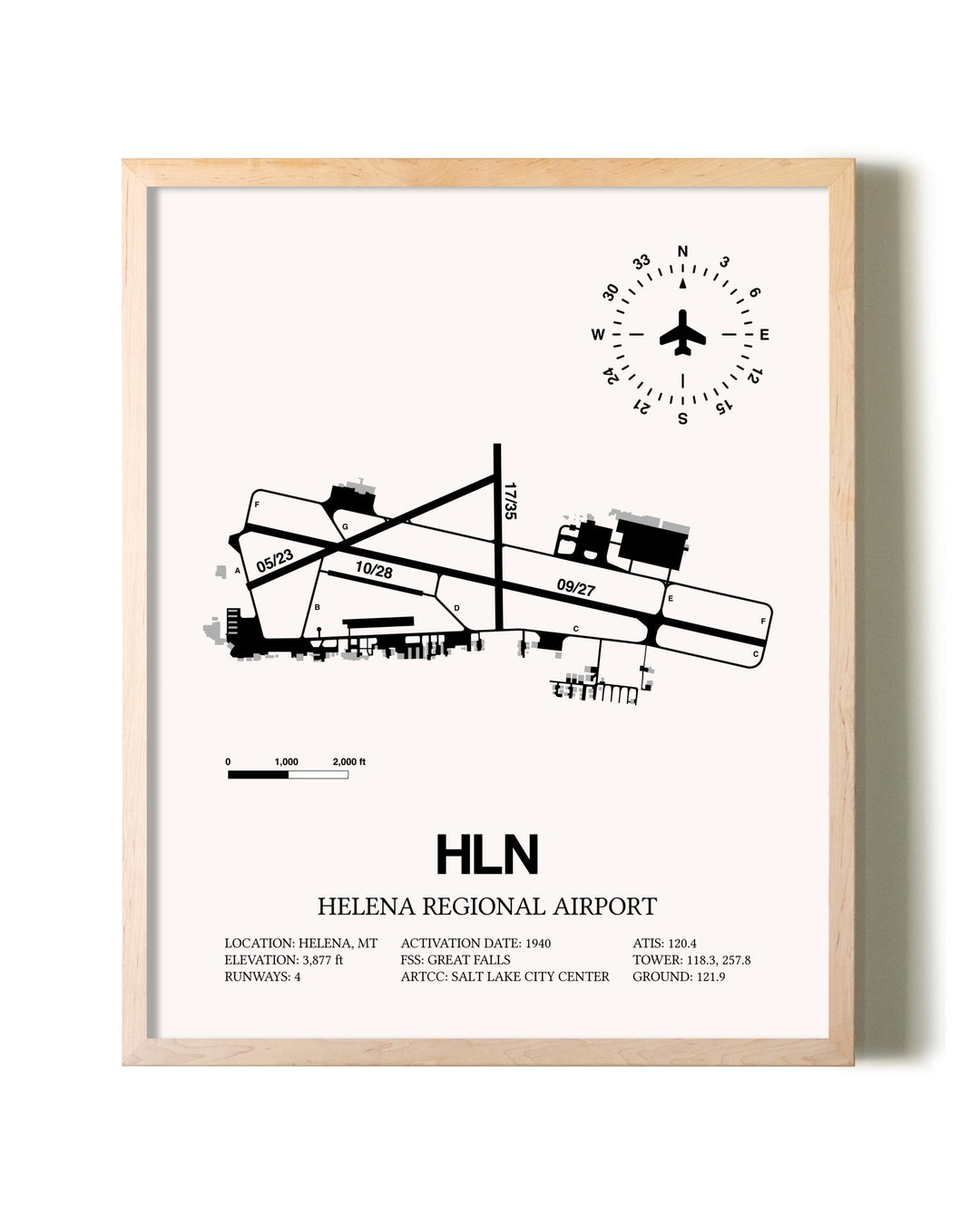 Helena Regional Airport framed wall art in white frame