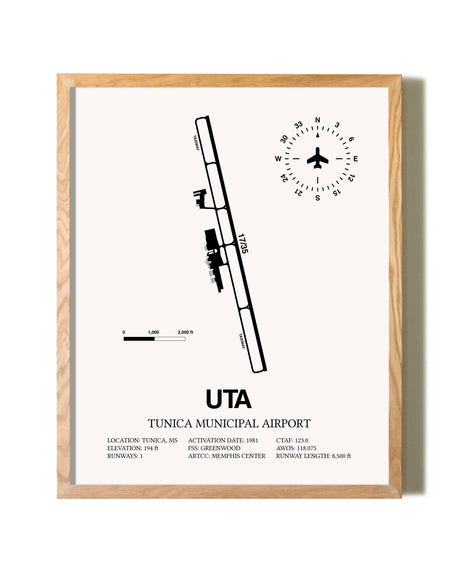 Tunica Municipal Airport framed print in natural wood frame