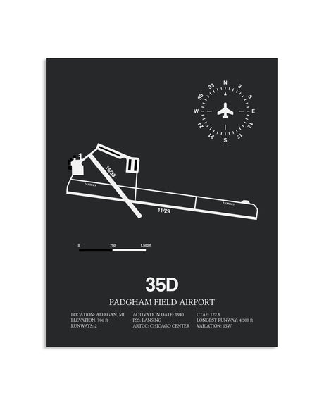 Gray Framed Padgham Field Airport layout wall art poster