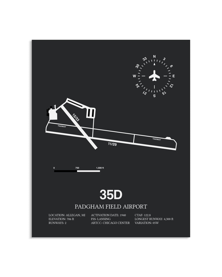 Gray Framed Padgham Field Airport layout wall art poster