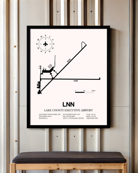 Lake County Executive Airport framed poster displayed in an airplane hangar