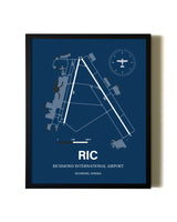 Aviation Blue Framed Richmond International Airport layout wall art poster