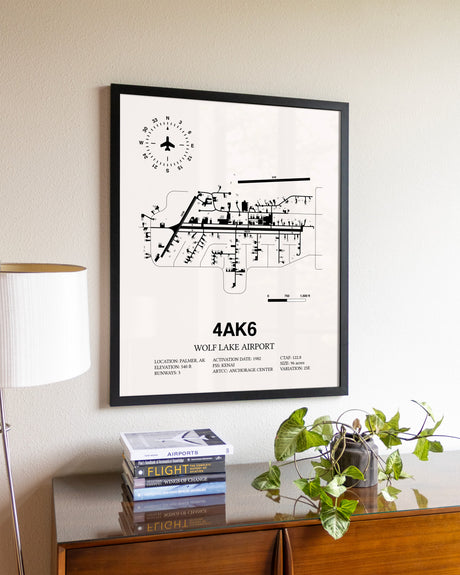 Wolf Lake Airport aviation wall décor in black wood frame