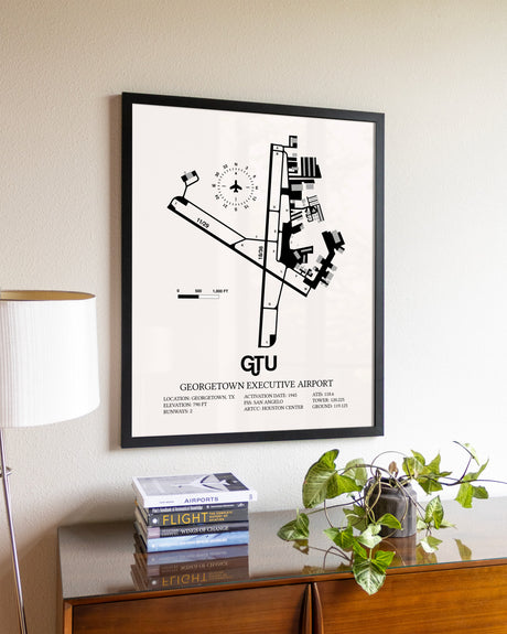 Georgetown Executive Airport At Johnny Gantt Field aviation wall décor in black wood frame