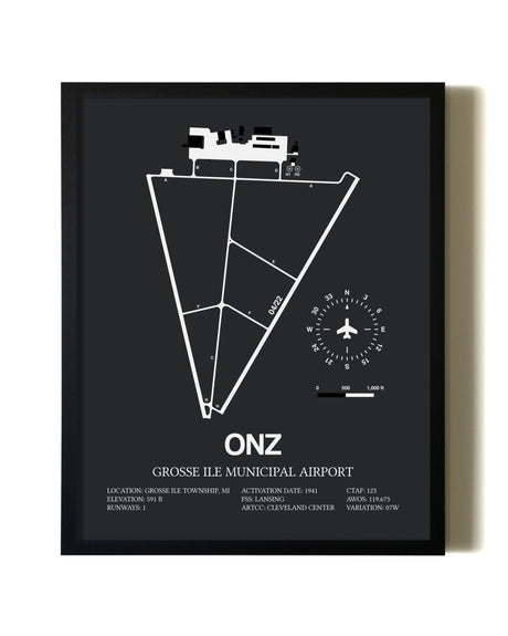 Unframed Grosse Ile Municipal Airport map print poster