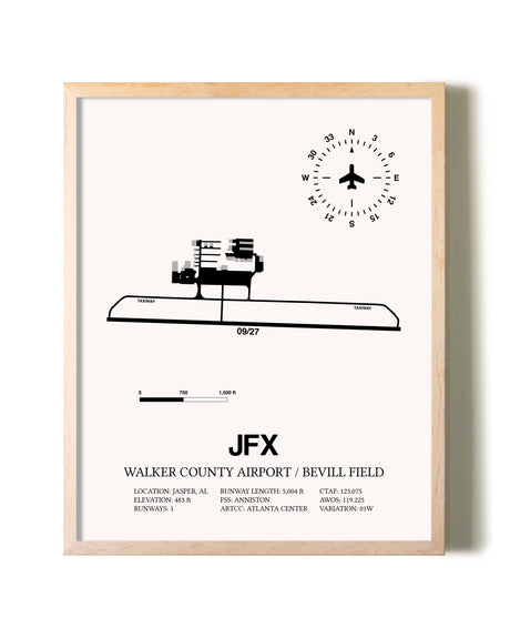 Walker County Airport / Bevill Field framed wall art in white frame