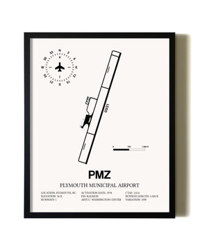 Framed Plymouth Municipal Airport wall art poster in black frame