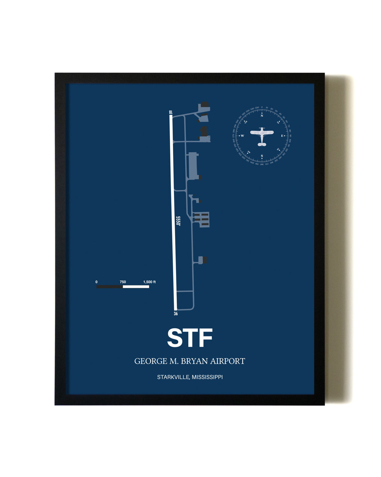 Aviation Blue Framed George M. Bryan Airport layout wall art poster