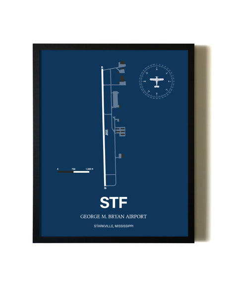 Aviation Blue Framed George M. Bryan Airport layout wall art poster