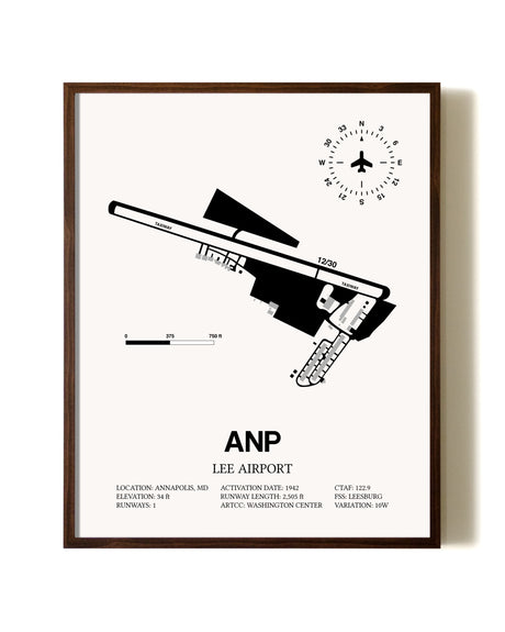 Lee Airport aviation print in walnut frame