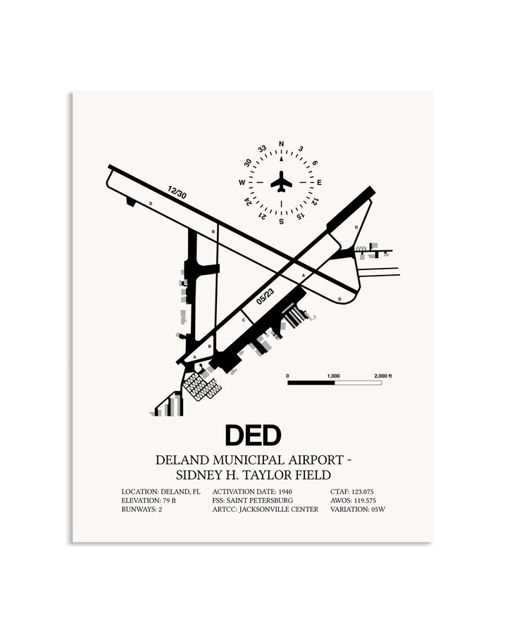 Gray Deland Municipal Airport-Sidney H Taylor Field framed poster displayed in an airplane hangar