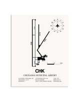 Gray Chickasha Municipal Airport framed poster displayed in an airplane hangar