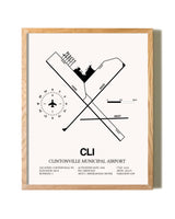 Clintonville Municipal Airport framed print in natural wood frame