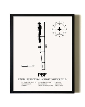 Framed Pinebluff Regional Airport / Grider Field wall art poster in black frame