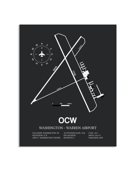 Gray Framed Washington-Warren Airport layout wall art poster