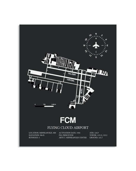 Gray Framed Flying Cloud Airport layout wall art poster