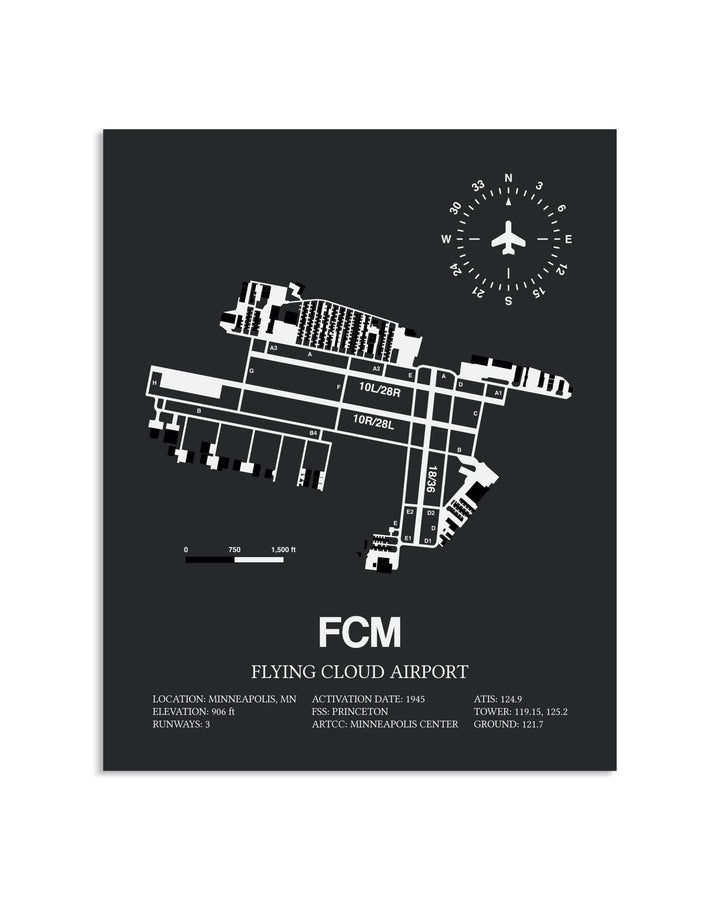 Gray Framed Flying Cloud Airport layout wall art poster