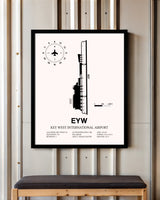 Key West International Airport framed poster displayed in an airplane hangar