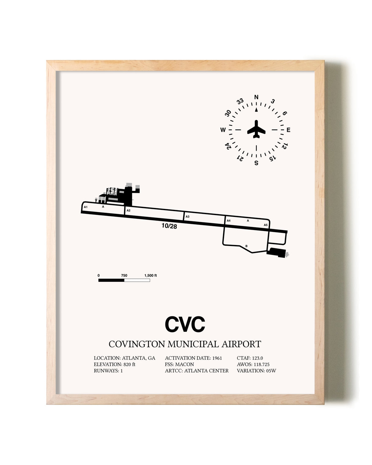 Covington Municipal Airport framed wall art in white frame
