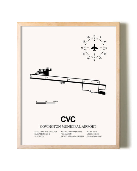 Covington Municipal Airport framed wall art in white frame