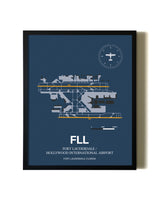Blue and Yellow Framed Fort Lauderdale/Hollywood International Airport wall art poster in black frame