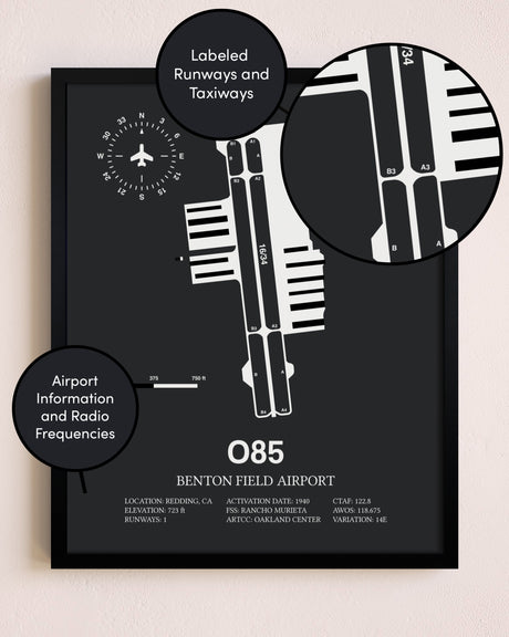 Benton Field Airport poster size comparison chart