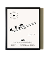 Framed Jake Arner Memorial Airport wall art poster in black frame