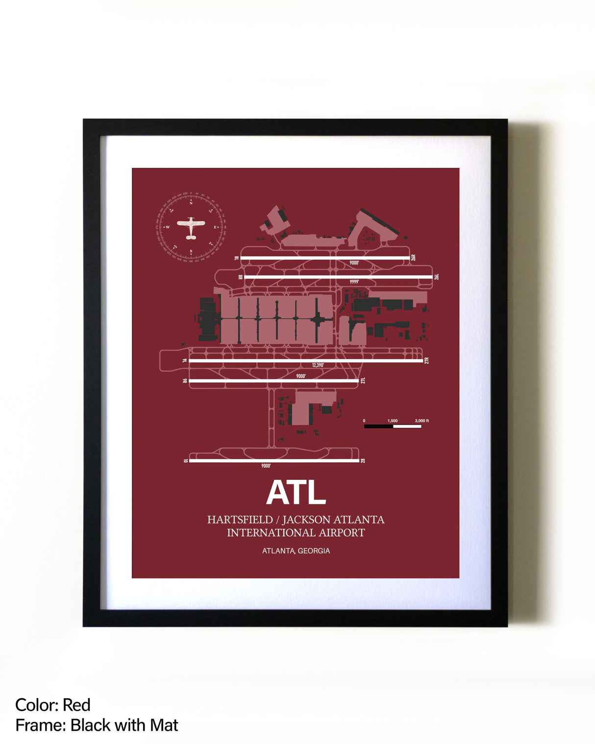 Hartsfield/Jackson Atlanta International Airport aviation wall décor in black wood frame