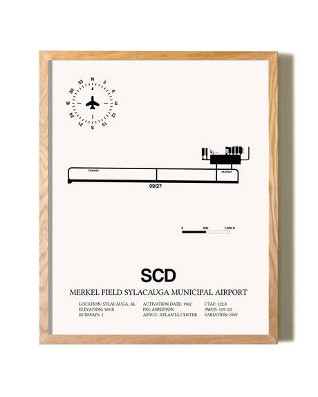 Merkel Field Sylacauga Municipal Airport framed print in natural wood frame