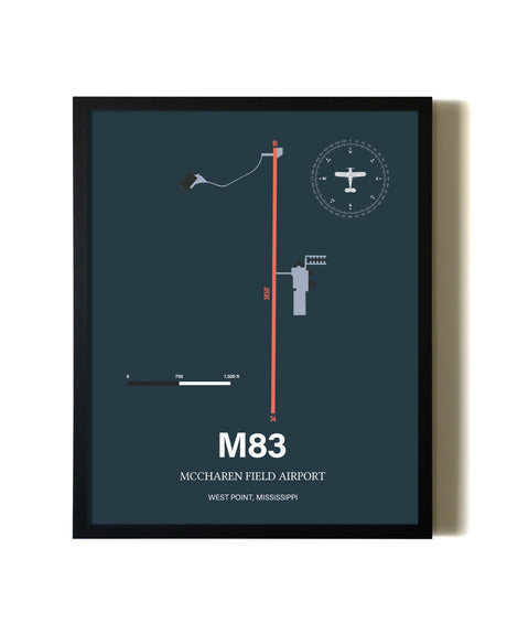 Slate Framed McCharen Field Airport wall art poster in black frame