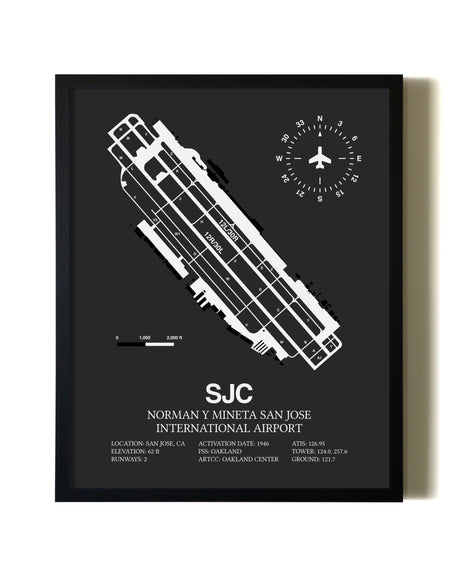 Unframed San Jose Mineta International Airport map print poster