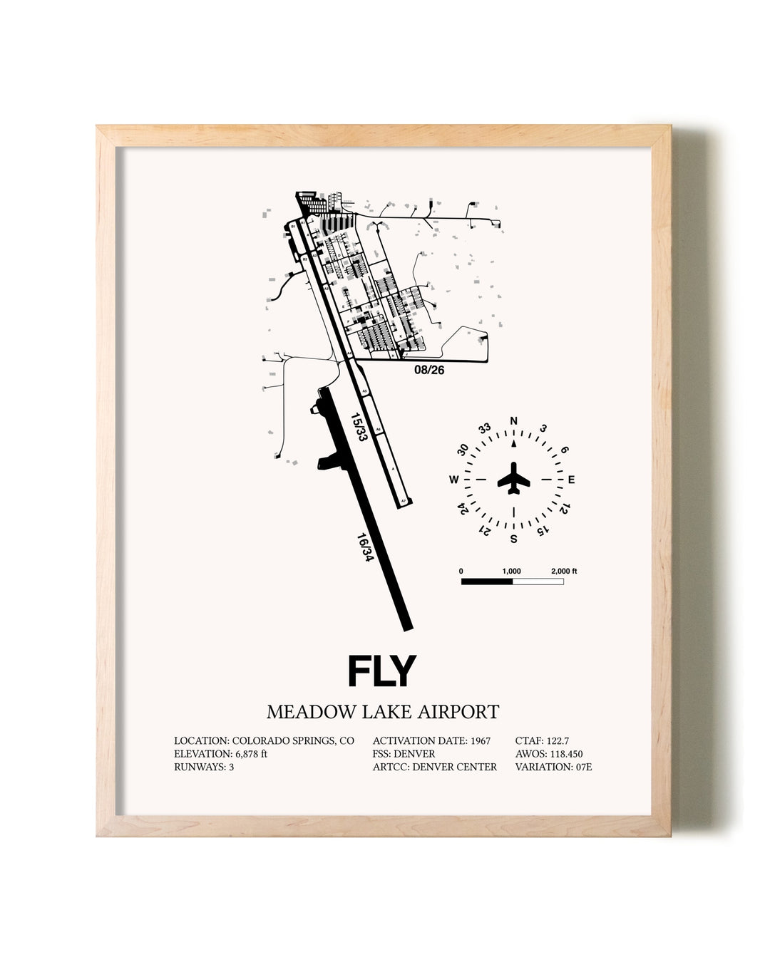 Meadow Lake Airport framed wall art in white frame