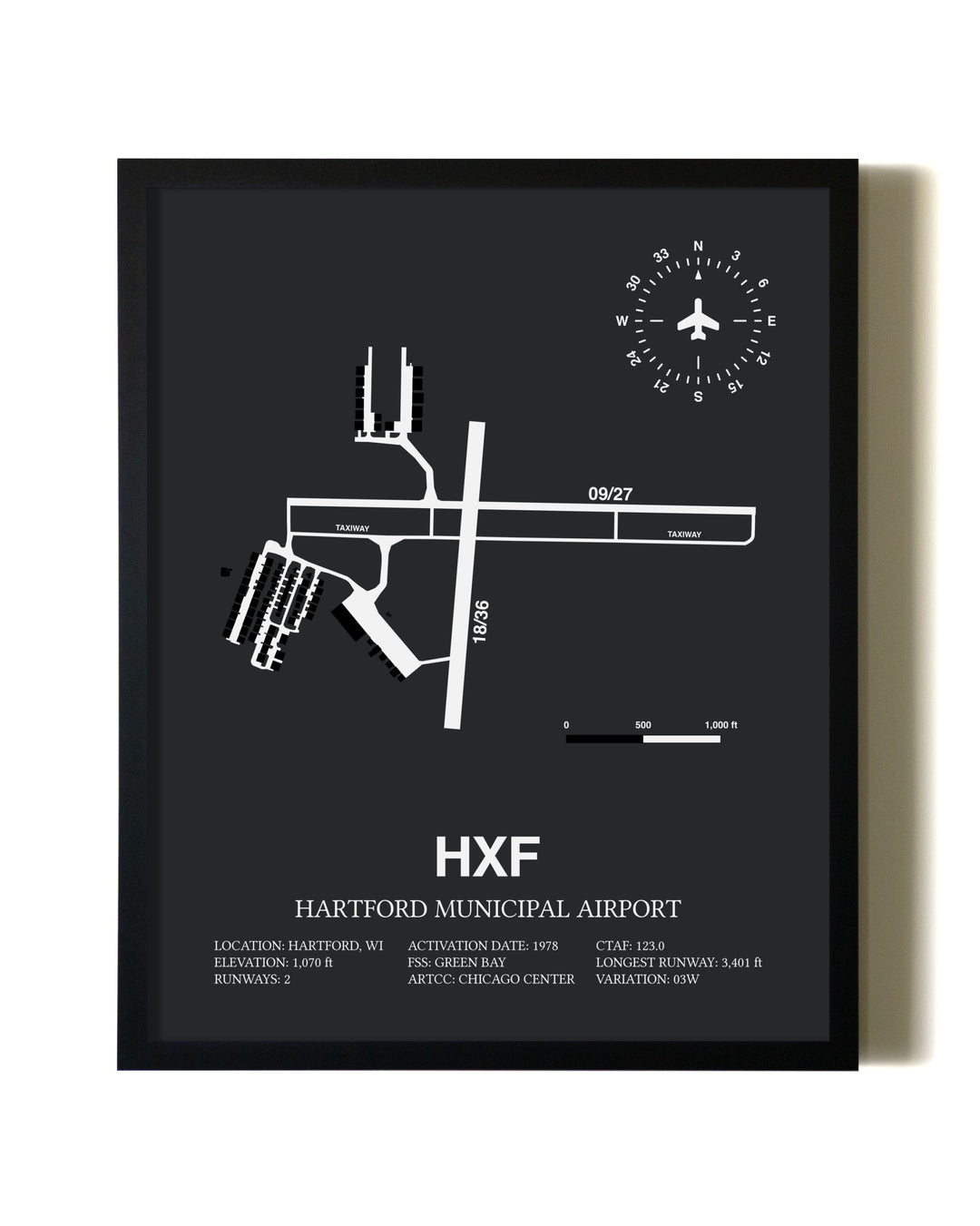 Unframed Hartford Municipal Airport map print poster