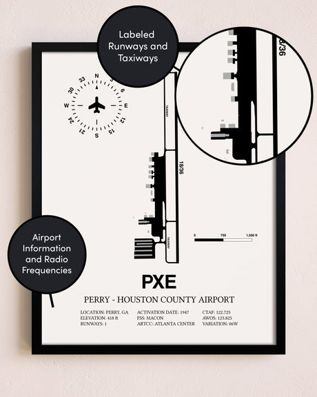 Framed Perry-Houston County Airport layout wall art poster