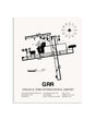Gray Gerald R. Ford International Airport framed poster displayed in an airplane hangar