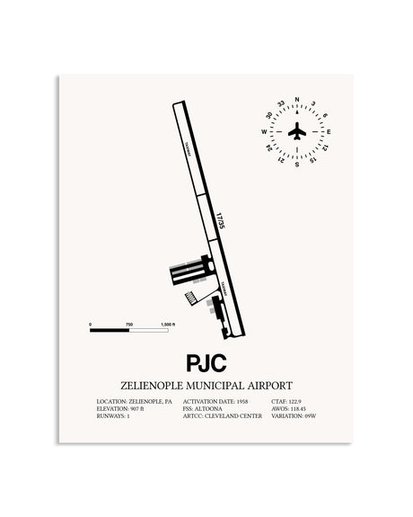 Gray Zelienople Municipal Airport framed poster displayed in an airplane hangar
