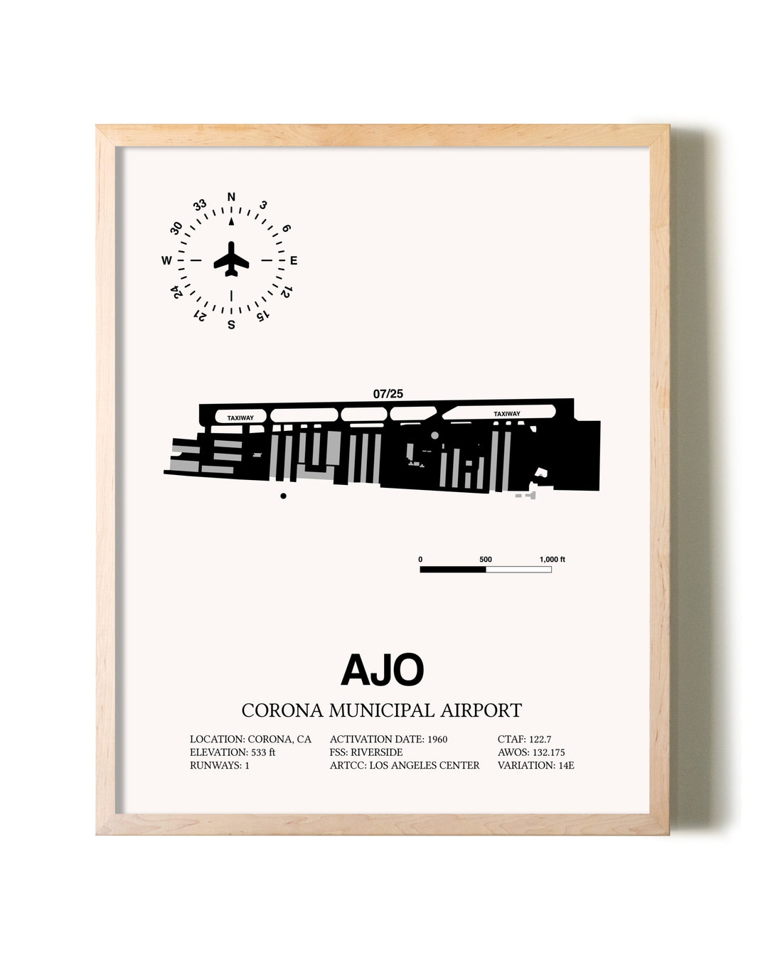Corona Municipal Airport framed wall art in white frame