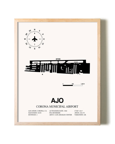 Corona Municipal Airport framed wall art in white frame