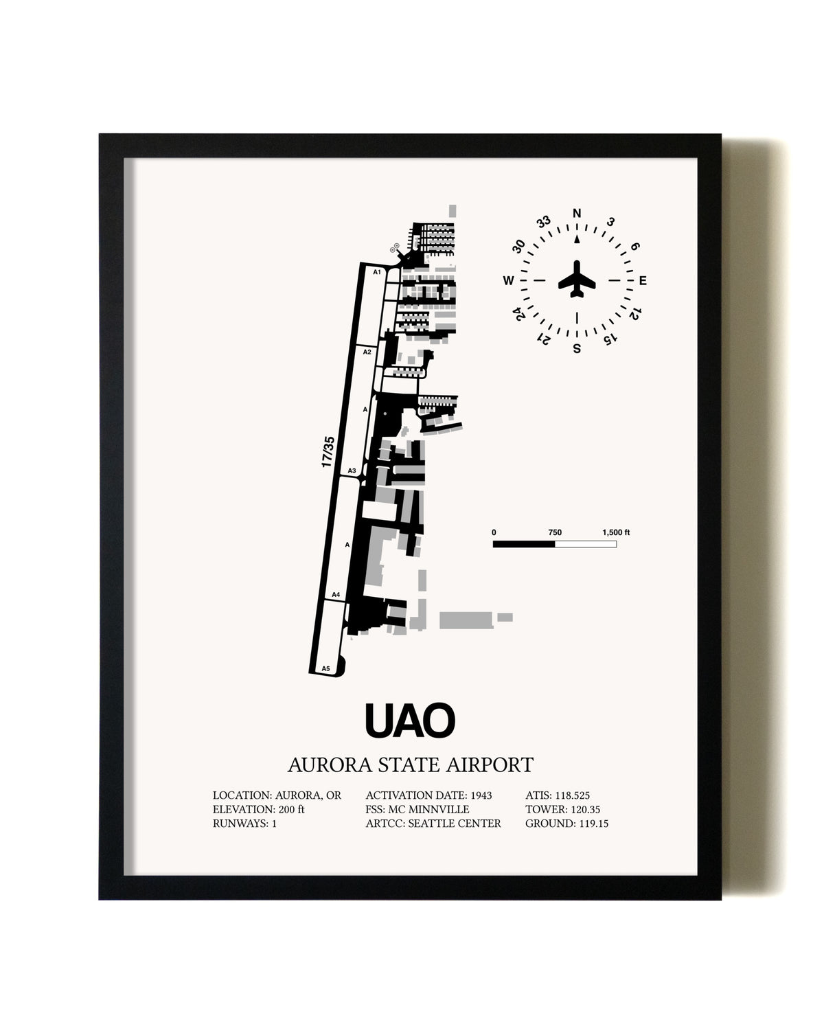 Framed Aurora State Airport wall art poster in black frame