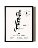 Framed Aurora State Airport wall art poster in black frame