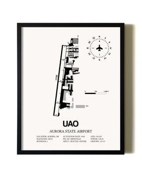 Framed Aurora State Airport wall art poster in black frame