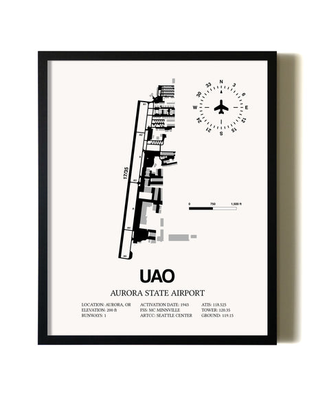 Framed Aurora State Airport wall art poster in black frame