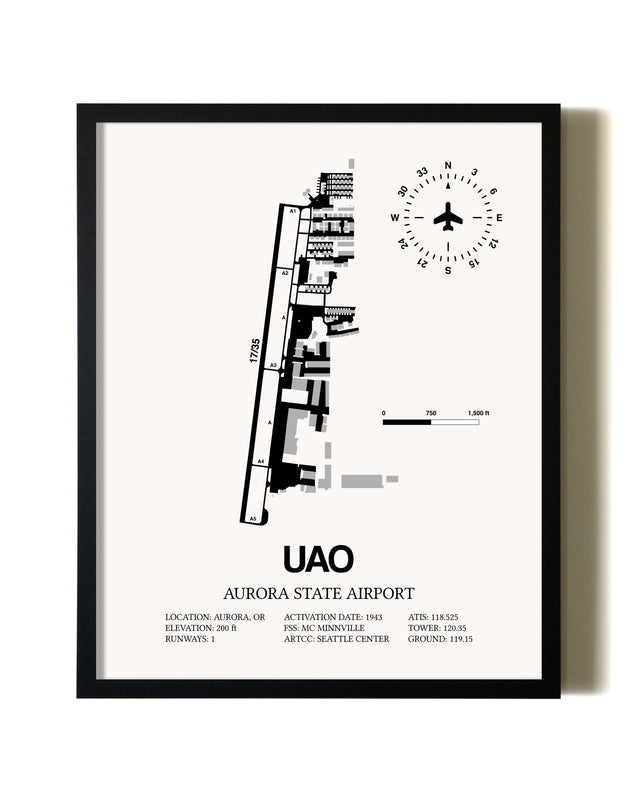 Framed Aurora State Airport wall art poster in black frame