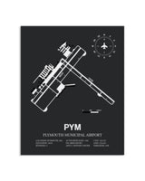 Gray Framed Plymouth Municipal Airport layout wall art poster