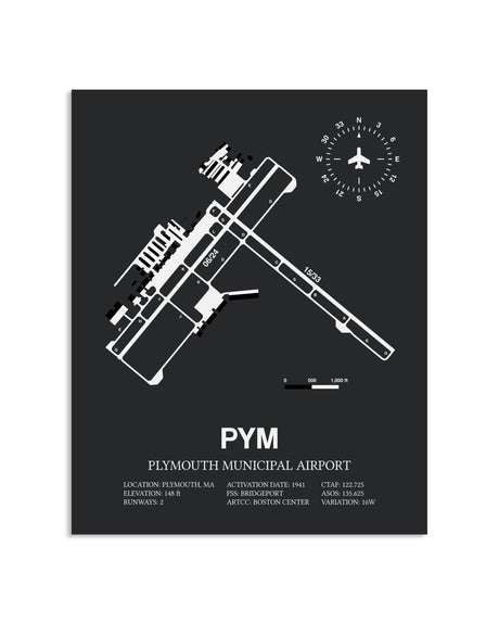 Gray Framed Plymouth Municipal Airport layout wall art poster