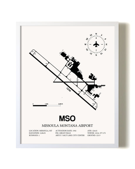 Missoula Montana Airport airport map poster in oak frame